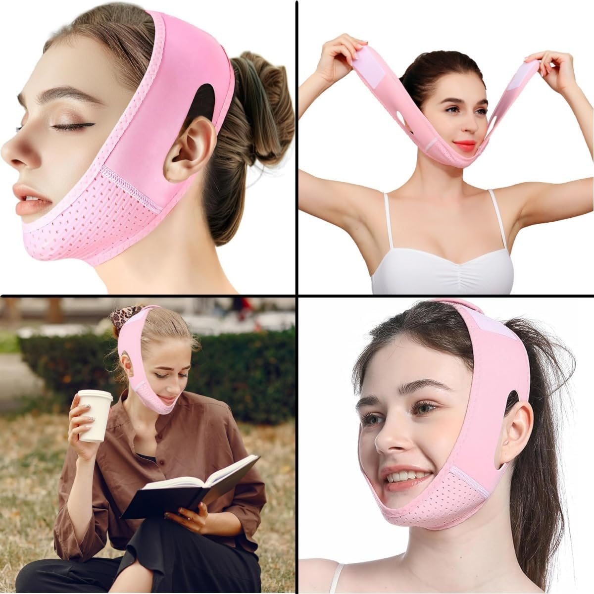 Reusable Zxjsisy Double Chin Slimmingbelt Breathable and Comfortable V-Shaped Facial Tape, Slimming Belt, Anti-Slip Chin Belt Suitable for Both Men and Women, Suitable for Sleep and Daily Use (Pink) image number 1