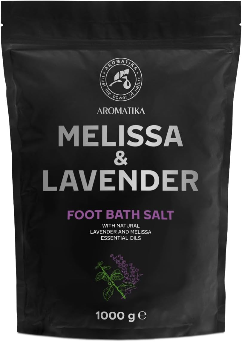Foot Bath Salt with Lavender & Melissa Essential Oils - 1Kg /1000G - Natural Sea Salt Foot Bath - Foot & Nail Soak - Pedicure Foot Soak - Soothing Foot Soak - Smelling Salts - Aromatherapy Bath Salts image number 1