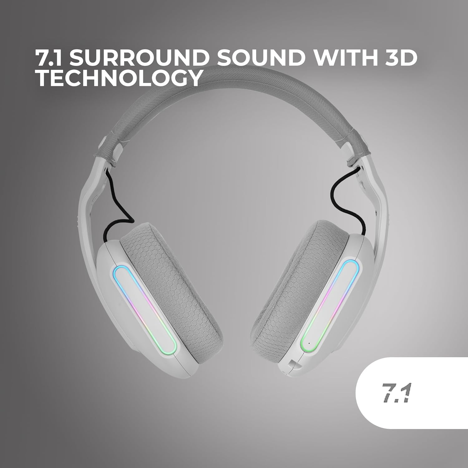 MARSGAMING MHW-PRO Wireless Gaming Headset ARGB Flow, 3D Surround Sound 7.1, Bluetooth 5.3 + 2.4Ghz + 3.5 Mm Jack, Ultralight Ergonomic Design, Dual Microphone, Multiplatform, White image number 2