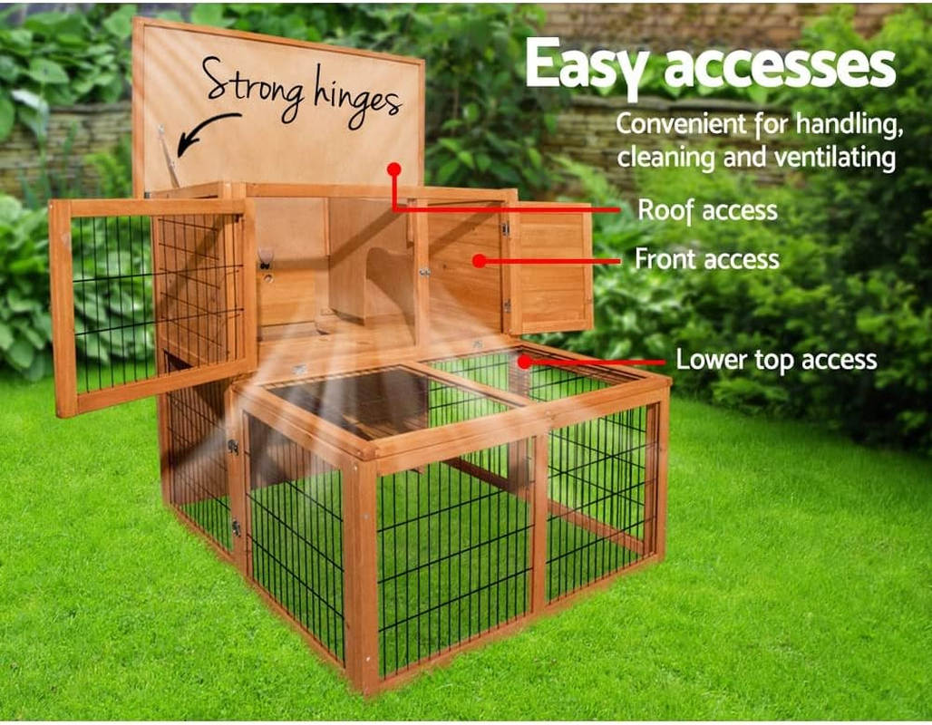 I.Pet Chicken Coop Large Rabbit Hutch, Coops Wooden Pet House Run Cage Walk in Bunny Hen Chook Guinea Pig Ferret, Metal Outdoor Door Roof Weatherproof Farm - Mid 2 image number 3