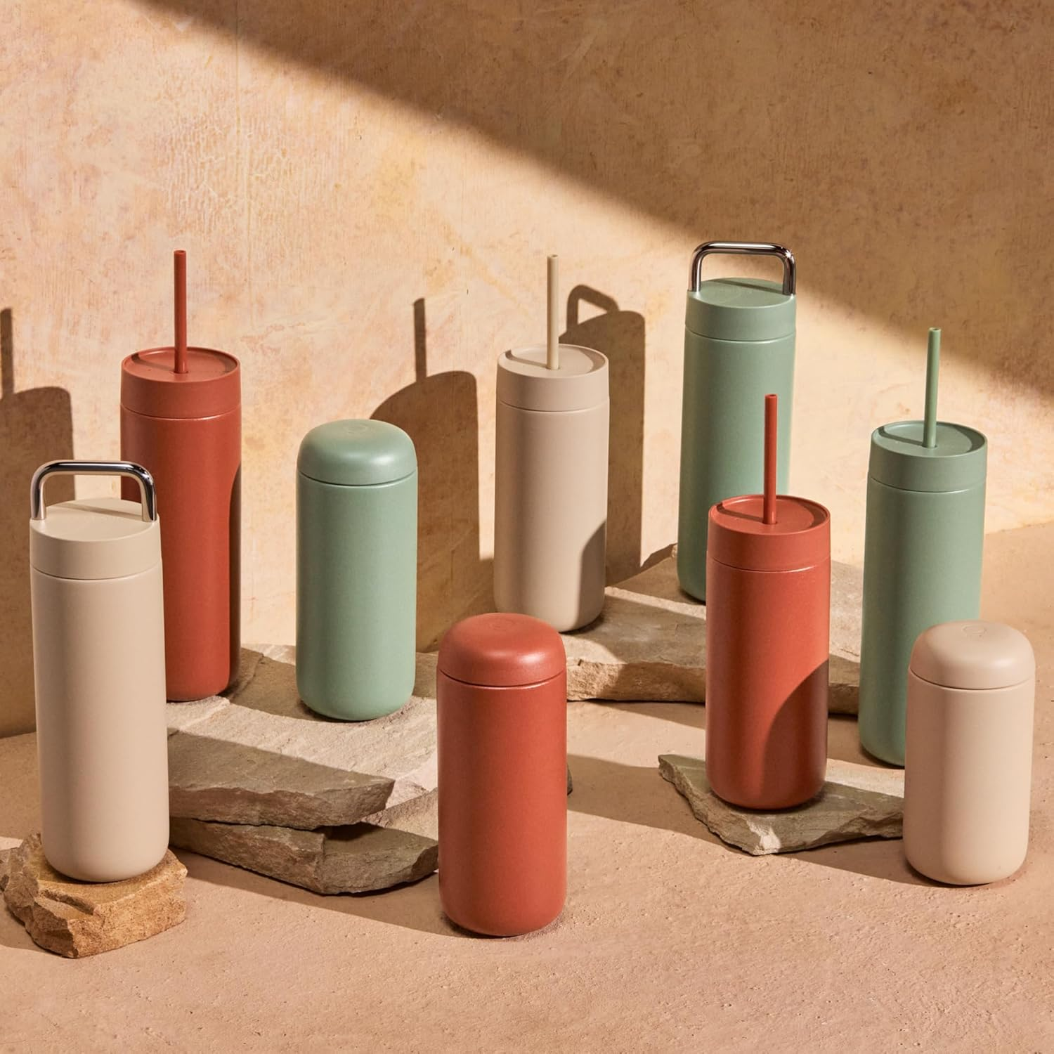 Fellow 20 Oz Carter Cold Water Bottle for Water, Iced Tea, Coffee, Smoothies, Iced Coffee & More - Stainless Steel Vacuum-Insulated Iced Coffee Tumbler with Spill Resistant Lid and Straw - Smoke Green - Peri Twinkle image number 5