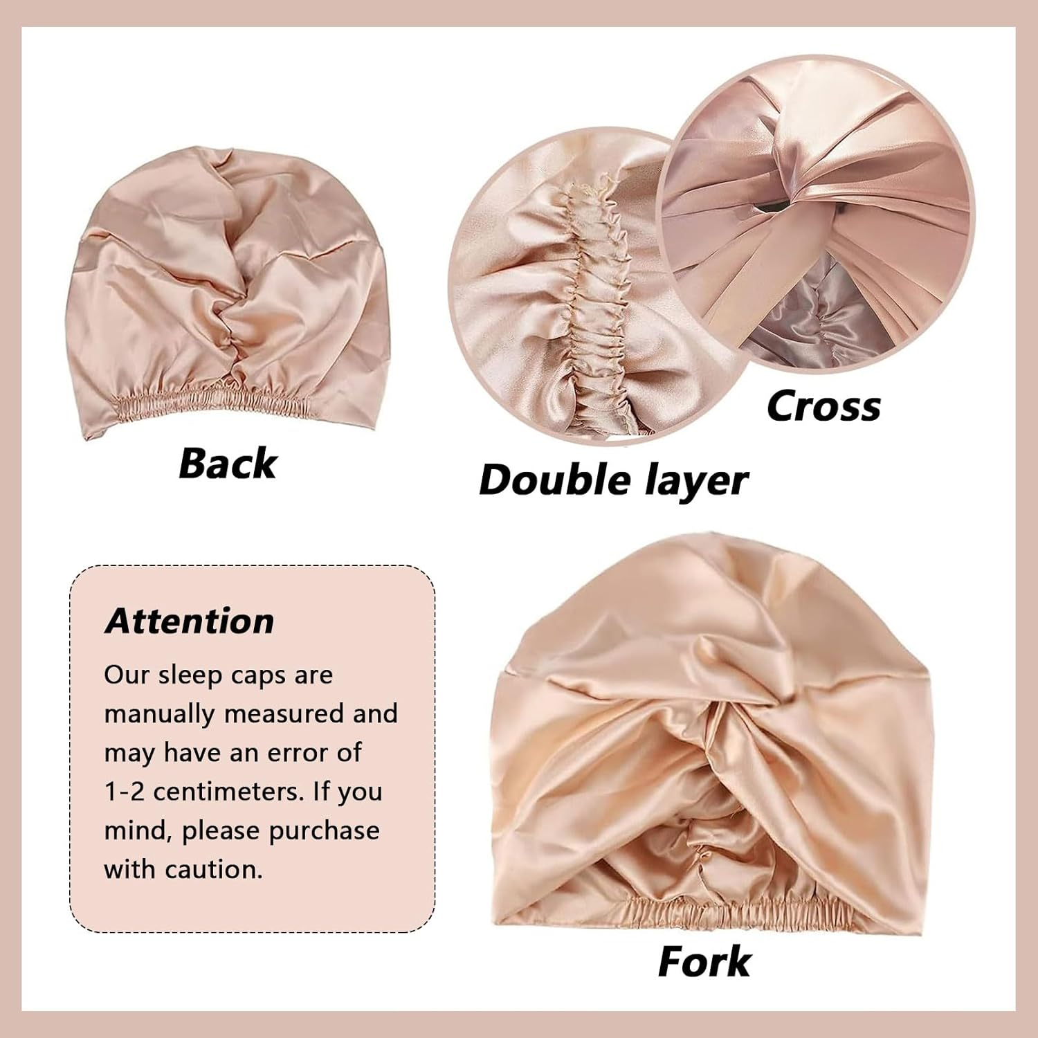 Ruibex Silk Hair Bonnet for Sleeping Mulberry Silk Bonnet Sleep Cap Hair Wrap Turban for Women Curly Hairs, Sleeping Cap with Elastic Bow, Champagne Colour, Compatible with 52&ndash;58 Cm Head Size image number 3