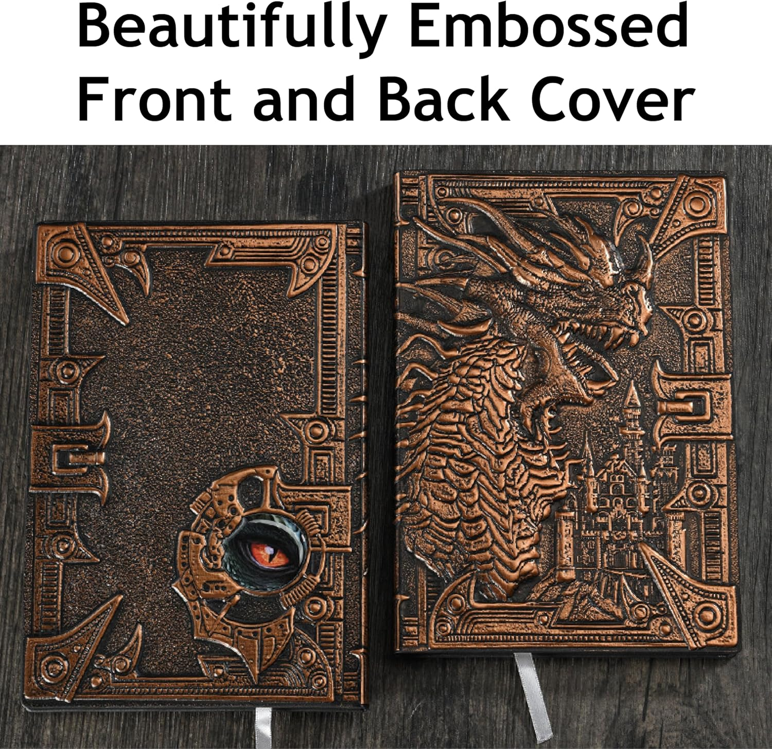 Futhark DND Journal &ndash; 200 Pages, 3D Embossed Bronze Dragon Faux Leather Cover, Includes Pen & Holder &ndash; Perfect Notebook for Dungeons & Dragons/D&D, DM Gifts & Fantasy RPG Accessories - Coloured image number 3