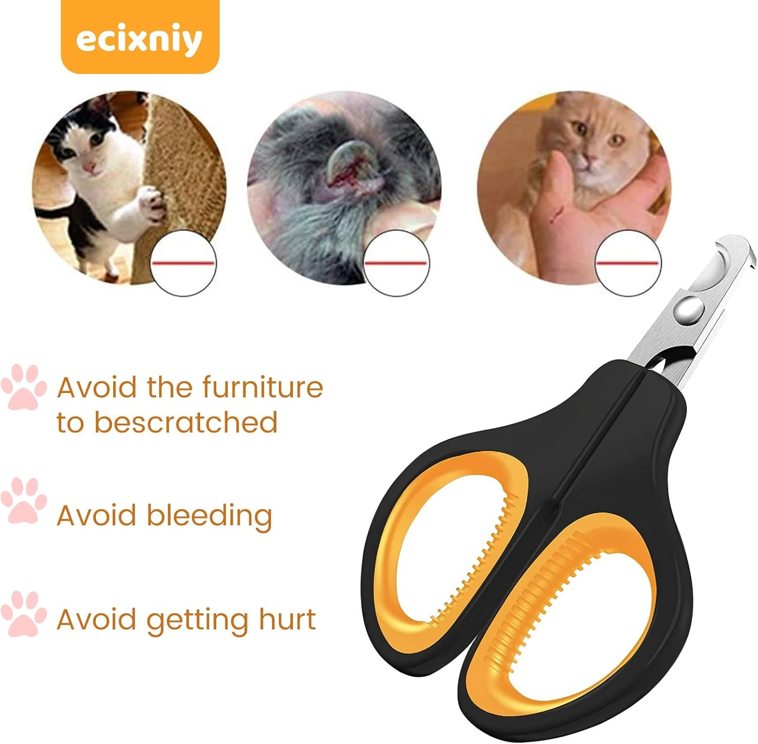 【Ecixniy】Premium Ergonomic Pet Nail Clippers for Cats, Dogs and Small Animals - Anti-Slip Sharp & Safe Design for Claw Trimming(Orange) image number 4