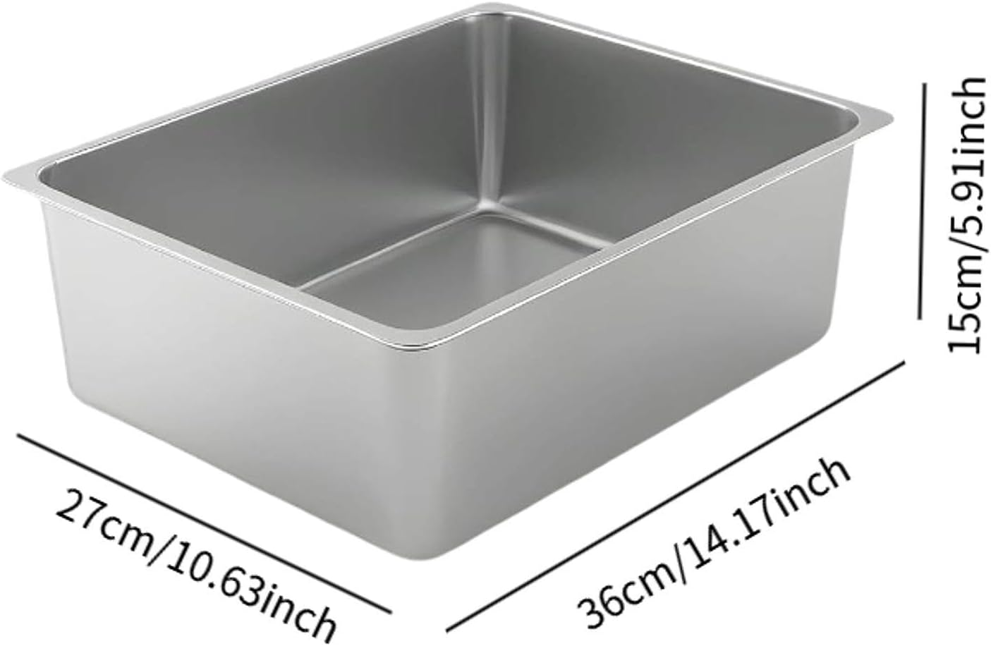 ＡＷＨＡＯ Stainless Steel Litter Box, Sandbox, Anti- Kitten Toilet, High Sided Metal Litter Box, Litter Box, 36Cmx27Cmx15Cm image number 3