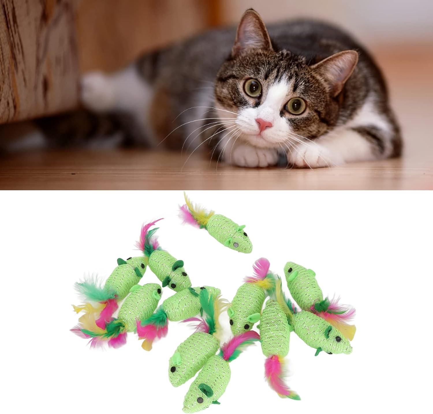 EVTSCAN 11PCS Interactive Cat Feather Toys, Automatic Squeaky Cat Exercise Toys, Cat Chase Toy, for Indoor Cats Play Chase Exercise Pet Supplies