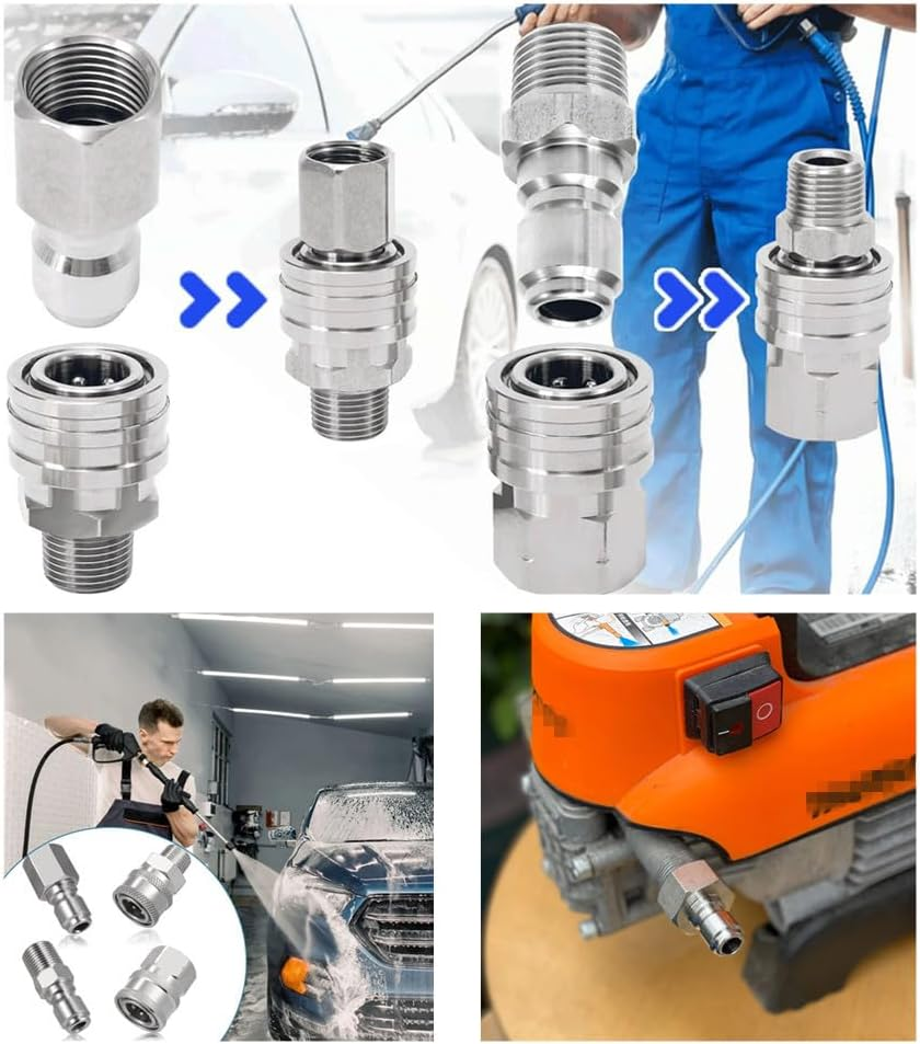 4 Pcs Pressure Washer Adapter Set, Quick Disconnect Kit, Pressure Washer Fittings, Pressure Washer Quick Connect Adapter Kit, Stainless NPT Female and Male Thread, 1/4In image number 3