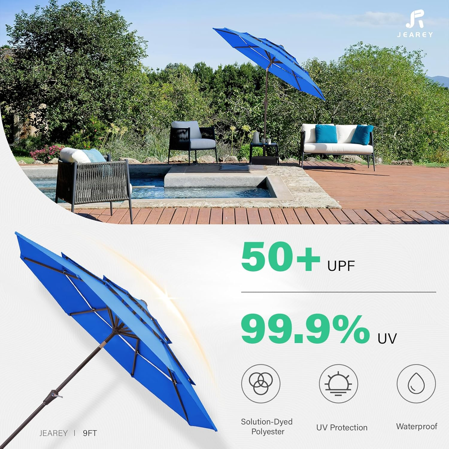 JEAREY 9FT 3 Tiers Patio Umbrella Outdoor Market Umbrella Table Umbrellas image number 5
