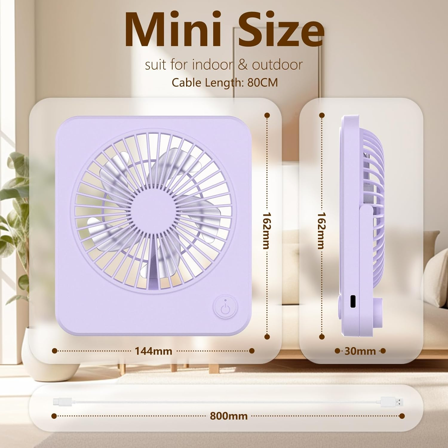 Hianjoo Mini Desk Fan, Personal USB Powered No Battery Portable Desktop Table Mini Cooling Fan 3 Speeds Angle Adjustable Quiet Strong Wind Small Travel Fan for Home Bedroom Office Car, Lavender Purple image number 4