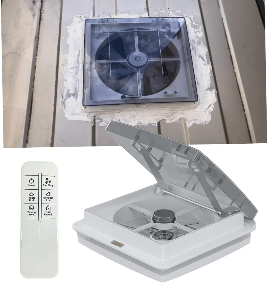 Large Air Flow RV Roof Vent Fan with Brushless DC Motor, Ultra Low-Noise Low-Power Energy-Saving Reversible Exhaust Fan for Motorhome Ventilation, with Remote and Intelligent Rain Sensor image number 1