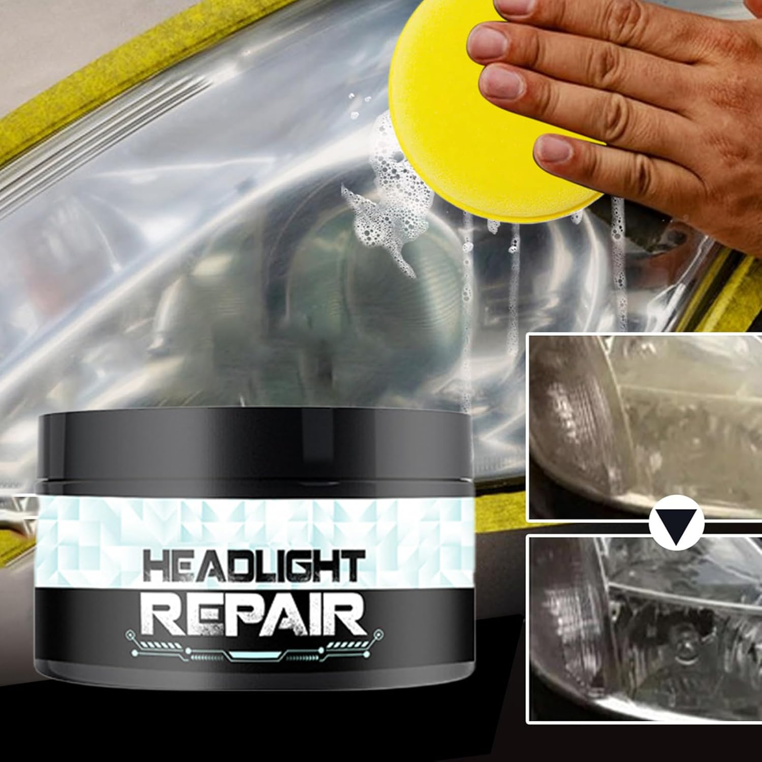 Headlight Restoration Kit - Car Headlight Repair Paste with Sponge,Deep Cleaning Automotive Polishing Yellow Remover for Vehicle Maintenance Night Driving Detailers Truck