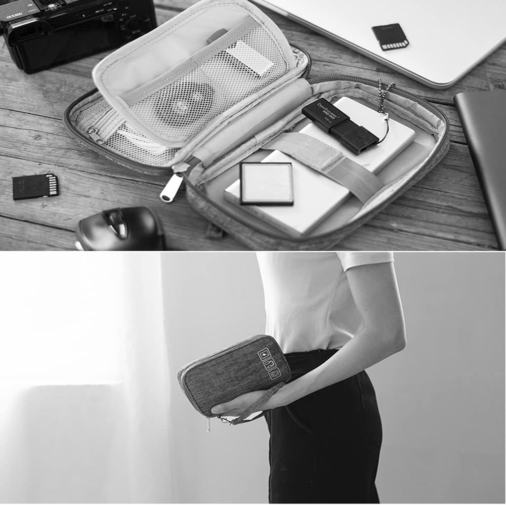 Small Electronic Accessories Organizer, Handhled Universal Compact Travel Digital Accessories Storage Bag for Portable Charger, Cables, Earphone, Cord, SD Card, Phone (Purple) - Black image number 6