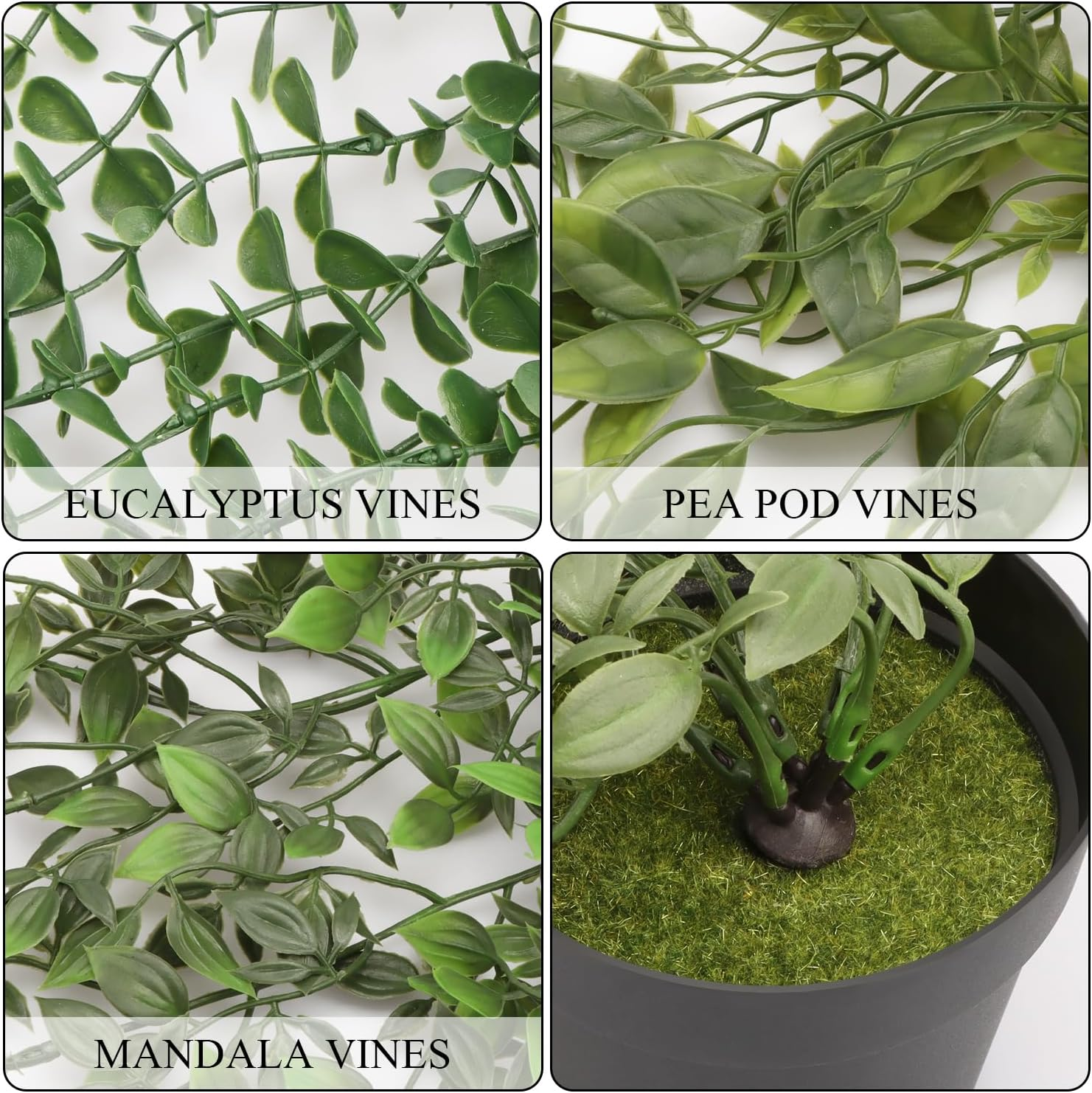 3 Pcs Artificial Hanging Plants-Eucalyptus Mandala Snow Pea Vine in Pot Plants for Office Farmhouse, Fake Foliage Pendant Plant, Indoor Outdoor Wedding Home Decoration