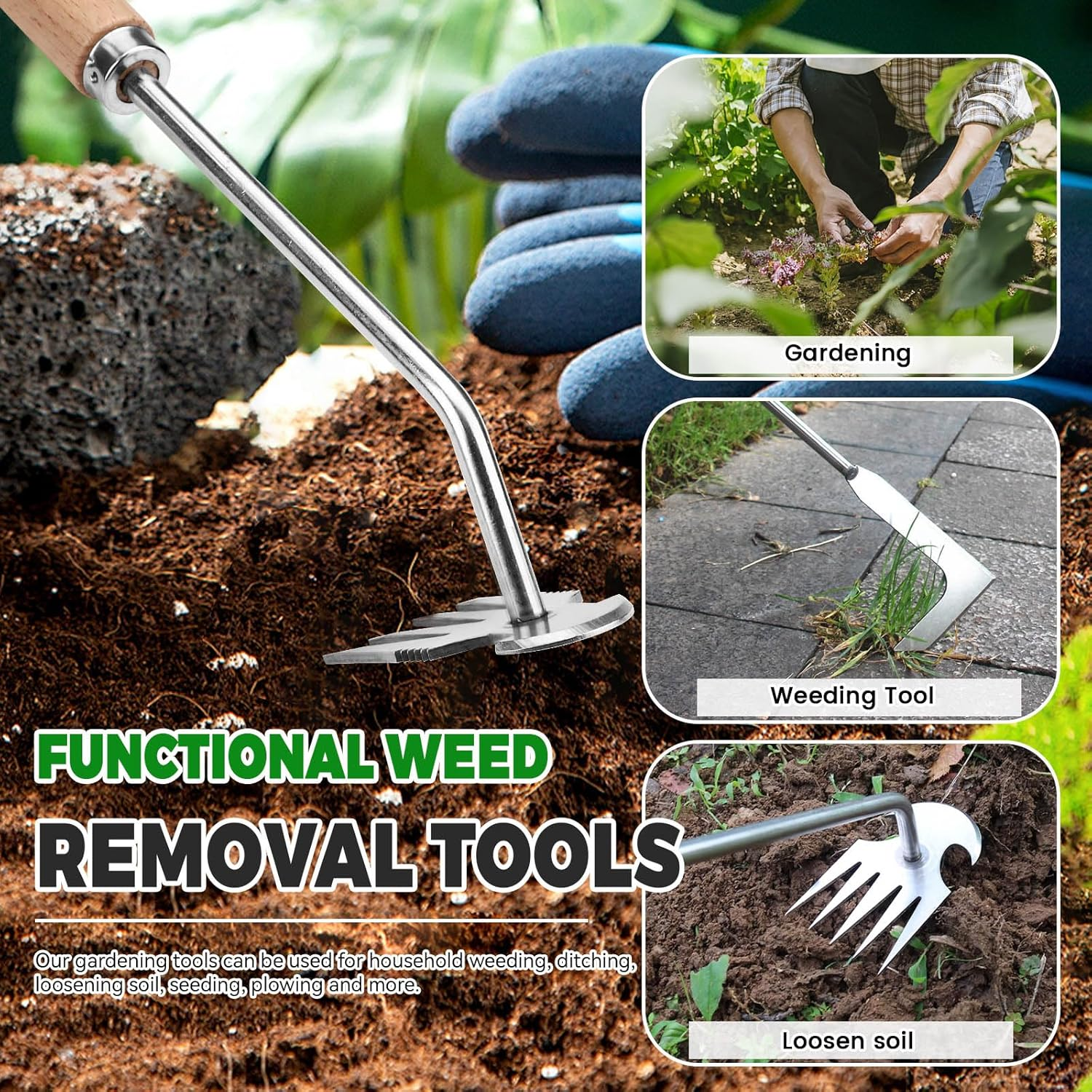 Thickened Stainless Steel Weed Remover Tool, Gardening Hand Tools, Gardening Tools for Men, Garden Tools Set, Weed Accessories