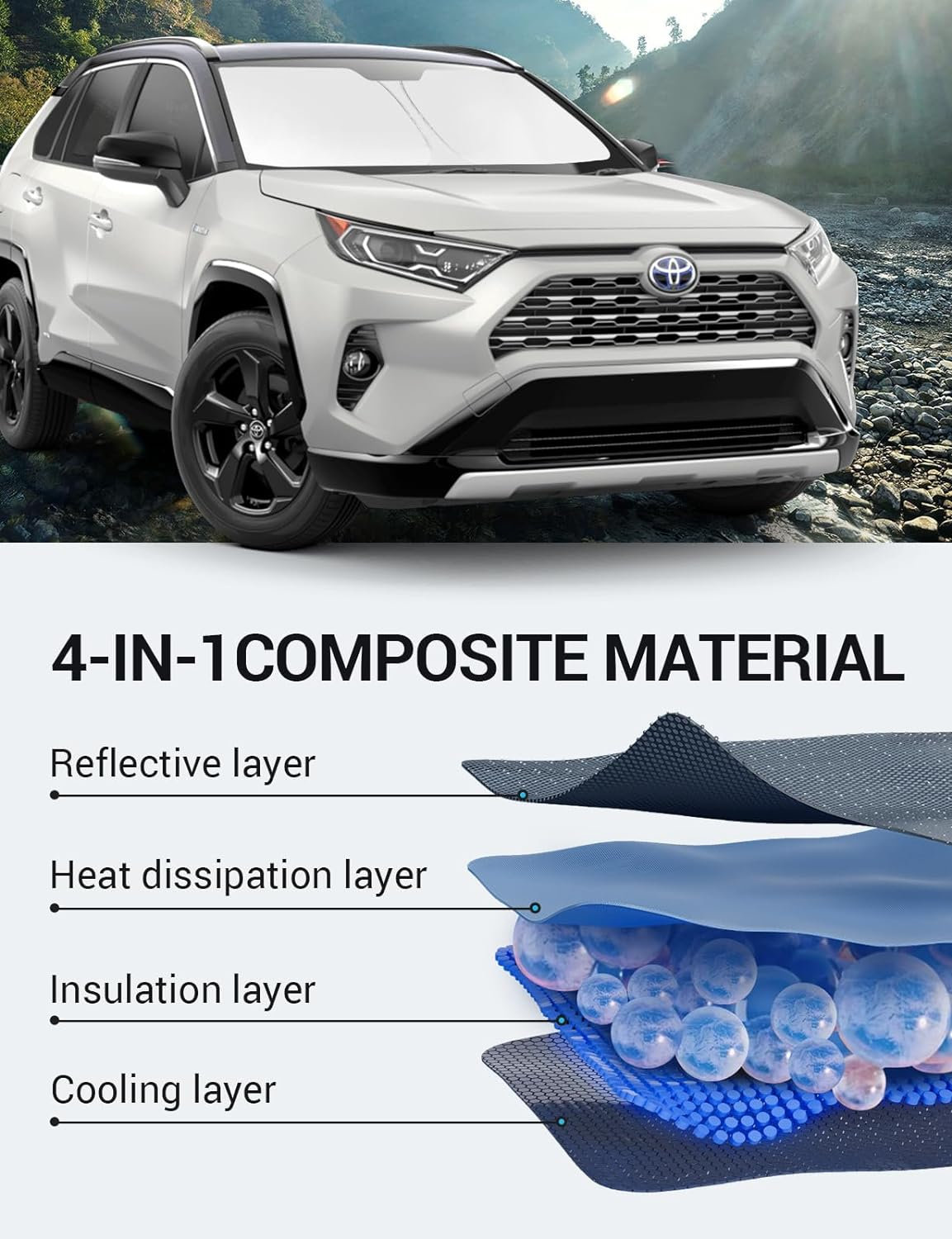 Proadsy 2024 Upgrade Front Windshield Sun Shade Foldable RAV4 Sunshade Protector Custom Fit 2019-2024 RAV-4 SUV Crossover, TRD Off-Road, LE XLE Premium Limited XSE Hybrid Adventure Prime Accessories image number 1
