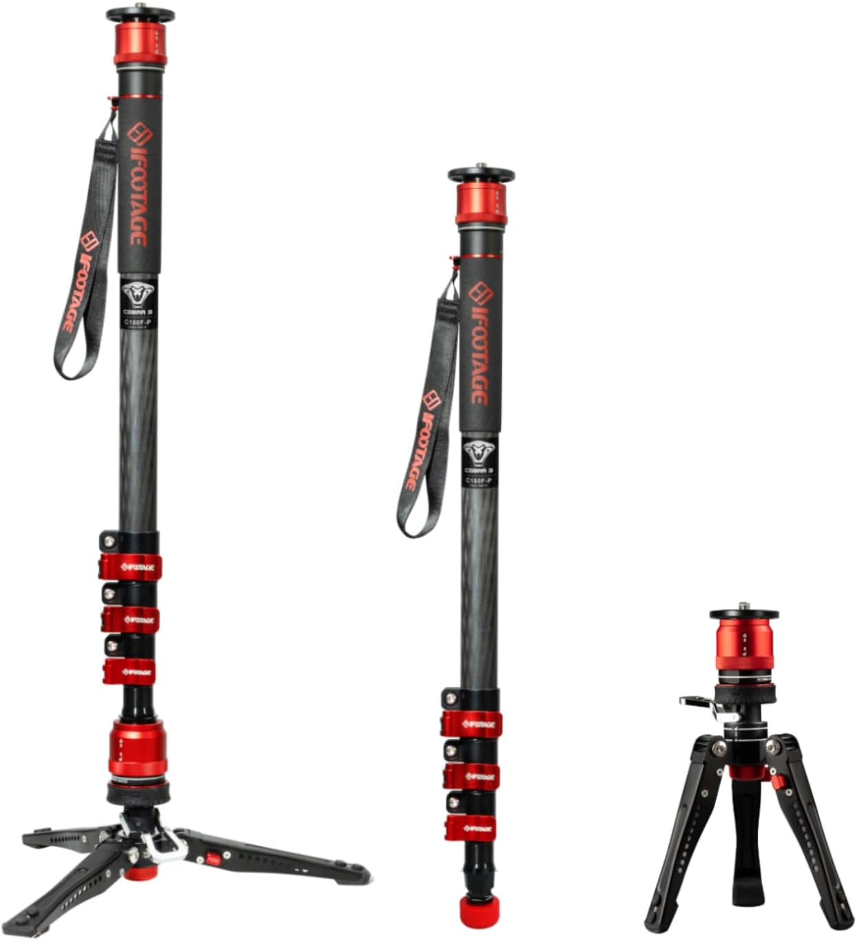 IFOOTAGE Cobra 3 Monopod with Pedal C180F-P, 71" Professional Carbon Fiber Travel Video Camera Monopod with Tripod Base, Payload 17.64 Lbs, Compatible with DSLR, Cameras, Camcorders image number 4