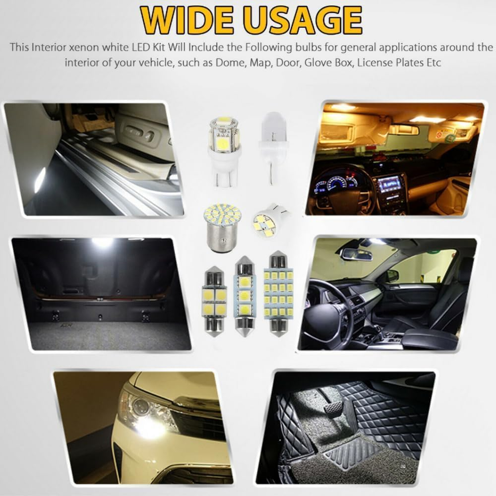 Slzhds 42 Pcs Car Led Lights Interior, Car Led Bulb Set Kit, T10 Led Bulb, W5W LED, 6000K 12V T10 168 2825 W5W 921 LED Kit for Car Vehicle Map Dome Door Trunk License Plate Bulb image number 1