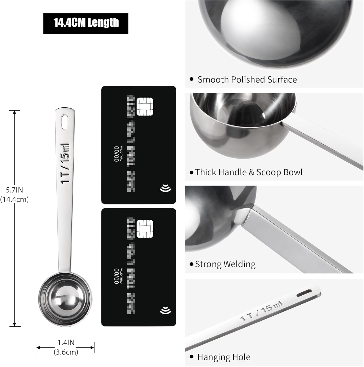 Doosu Metal Coffee Measuring Scoop, Food-Grade 18/8 Stainless Steel Coffee Beans Spoon with 10.8Cm Long Handle, Tablespoon Scooper for Ground Coffee, Espresso, Protein Powders, Tea, Sugar (1 Tbsp) image number 1