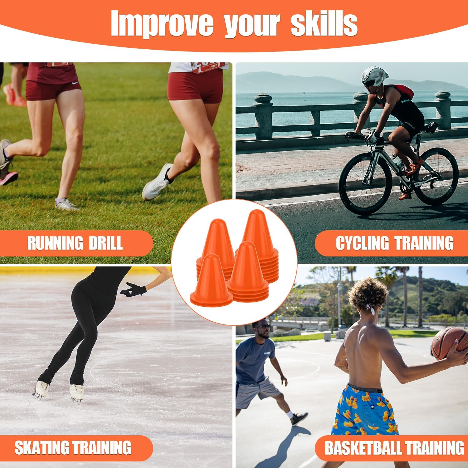XIHIRCD 20Pcs Soccer Cones, 3.15 Inch Mini Practice Cones Sports Cones Field Markers Cones Basketball Cones Training Cones for Outdoor Indoor Basketball Football Footwork Training - Orange image number 2