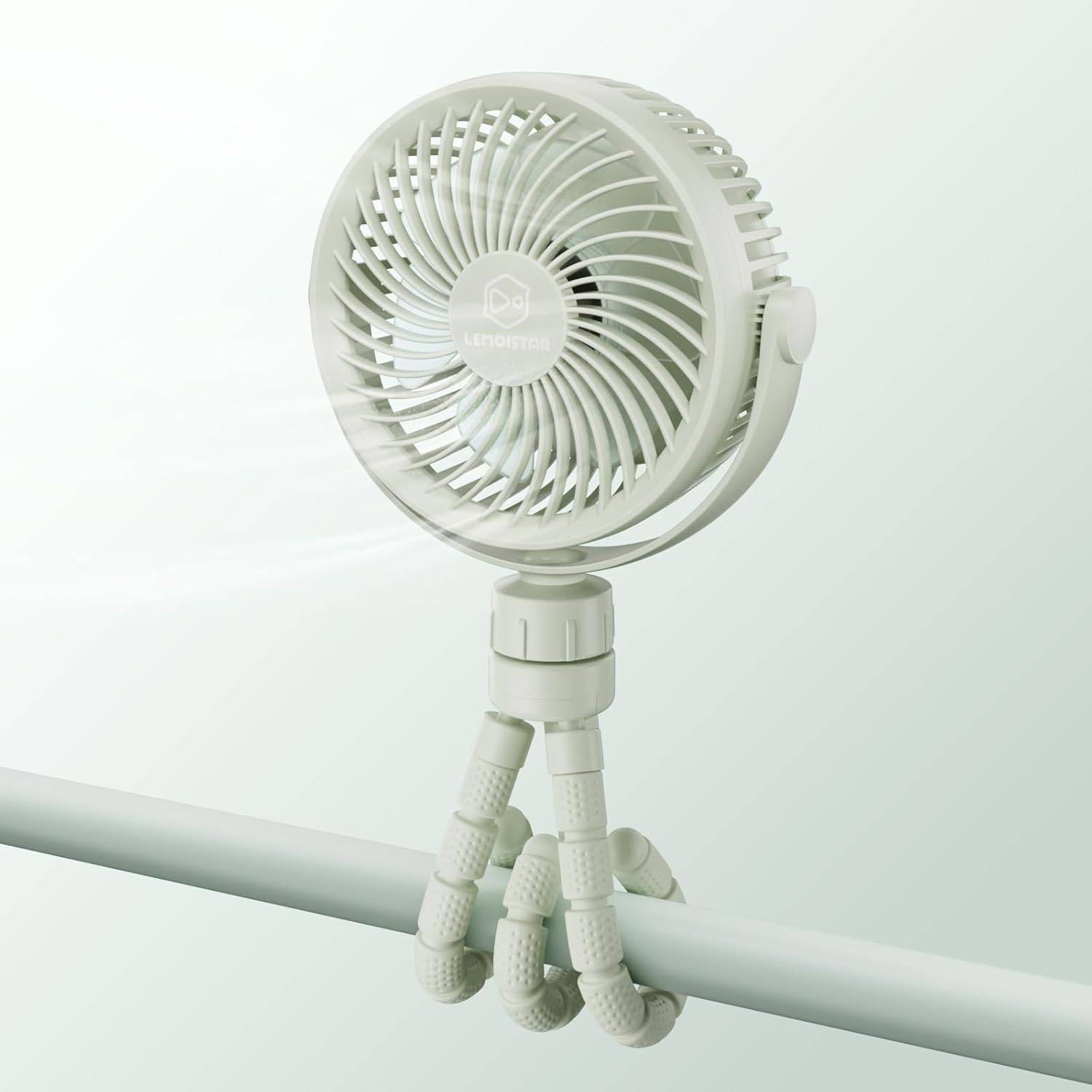 Small Battery Operated Clip-On Versatile Fan with Flexible Tripod, 5000 Mah Portable Stroller Fan, Rechargeable Desk Fans, 4 Speeds, Max 26 Hrs, USB Powered,360&deg;Rotation, for Car (White)