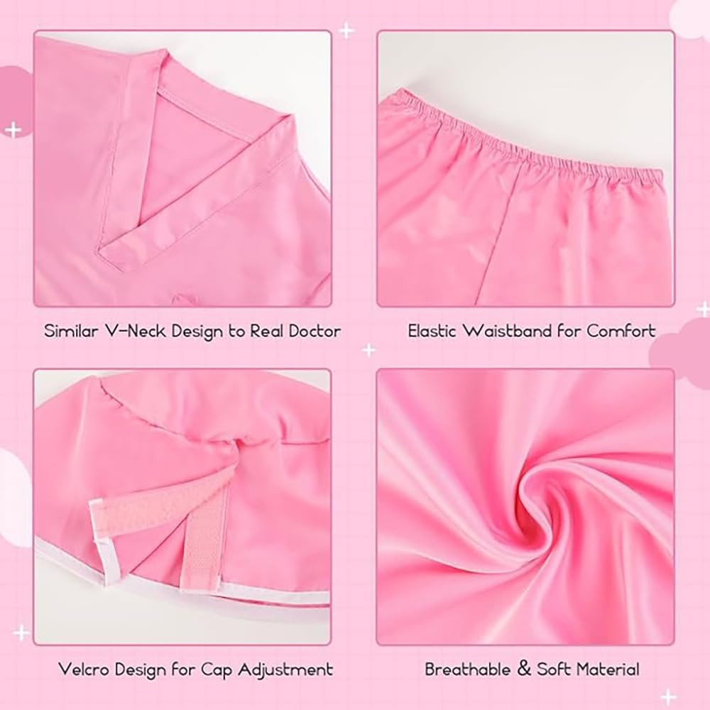 Kids Doctor Costume 7Pcs Kid Lab Coat Doctor Nurse Fancy Dress Costume Set Scrubs with Accessories Halloween Costume for Girls image number 3