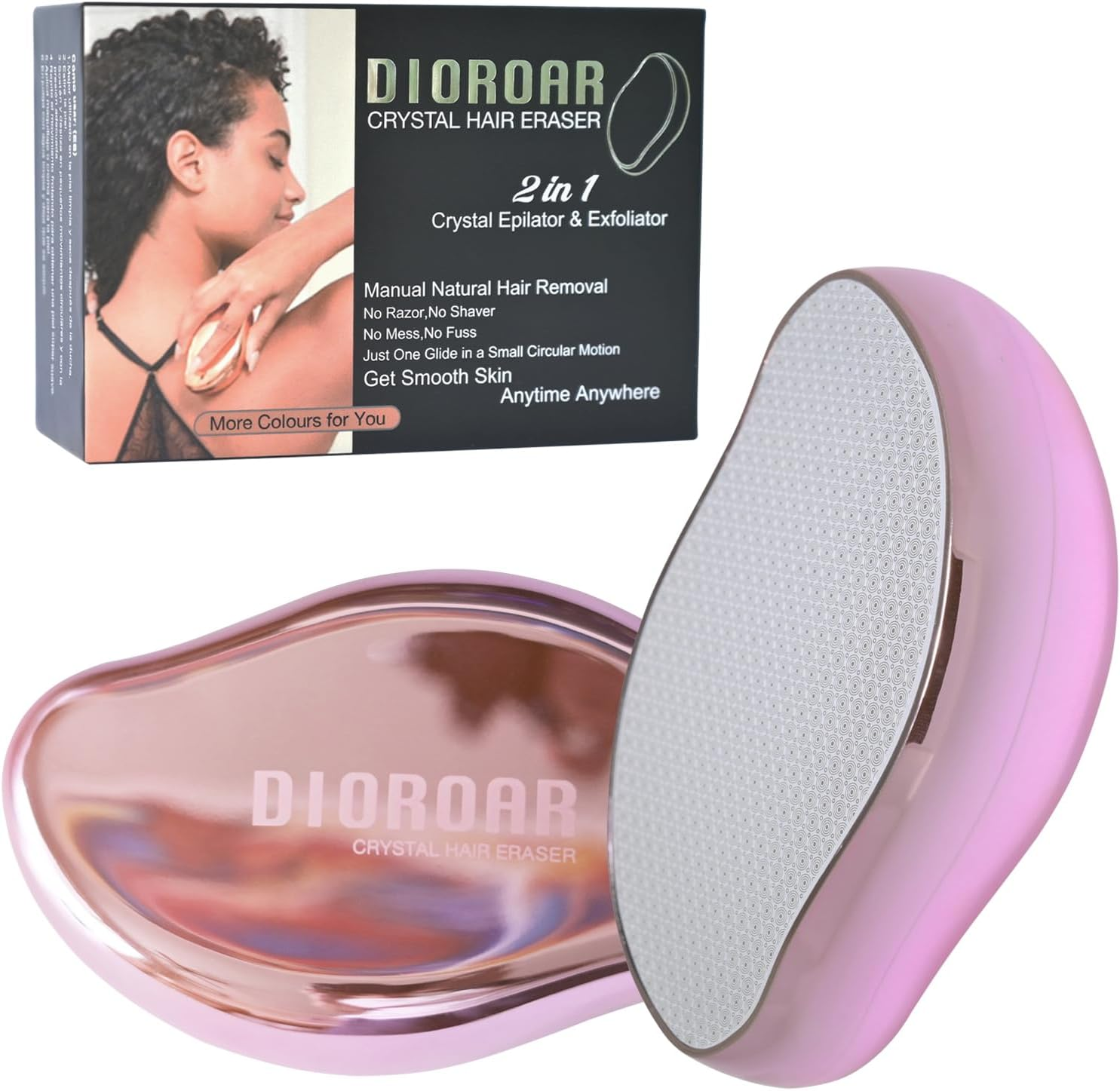 DIOROAR Crystal Hair Eraser,Upgrade Crystal Hair Remover,Physical Nano Glass Hair Removal Device,Painless Epilator and Exfoliator without Shaver for Quick Soft Silky Skin(Light Pink)