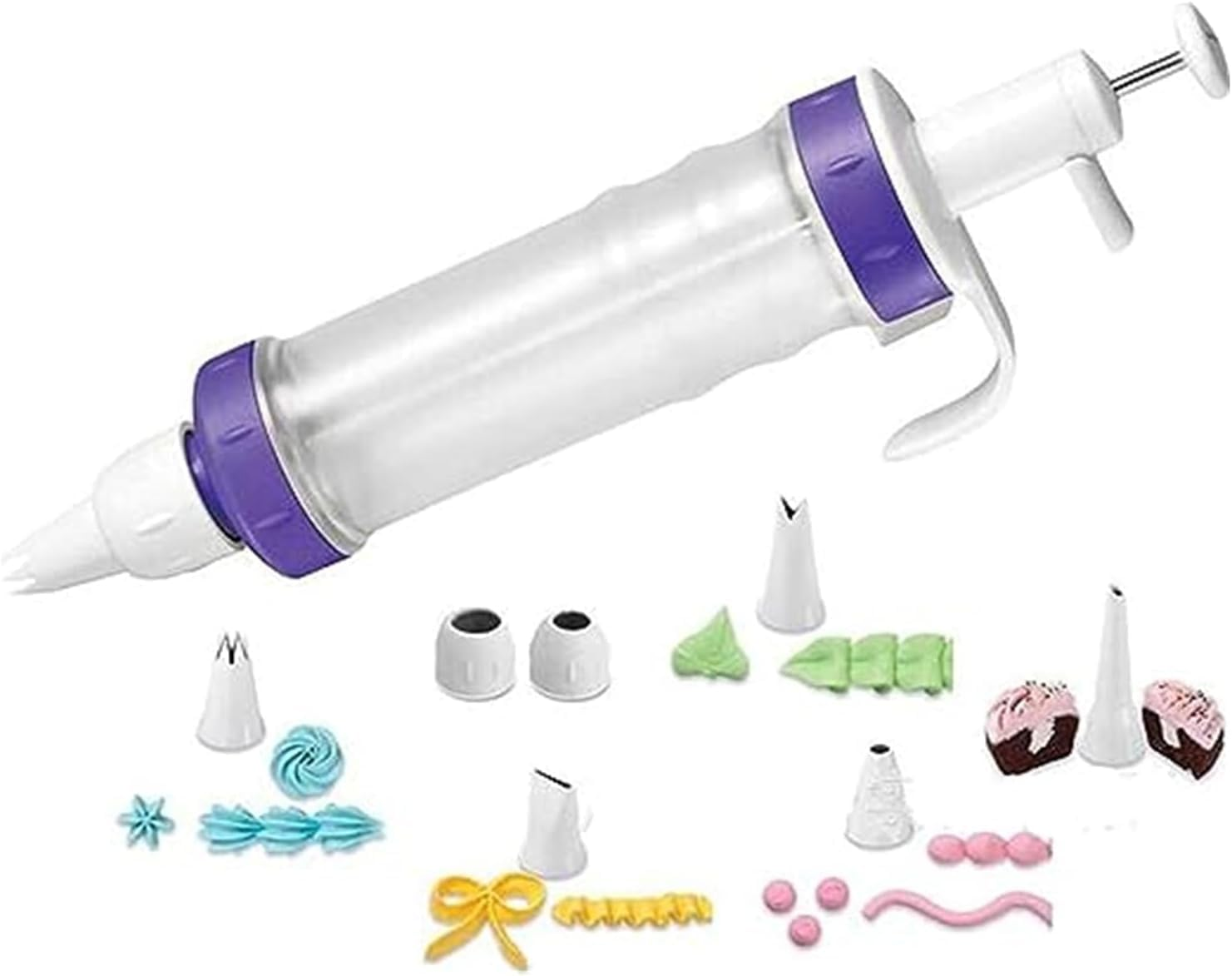 11Pcs Dessert Decorating Syringe Set, Dessert Decorator plus Icing Dispenser Cupcake Filling Injector Set, Cupcake Frosting Filling Injector Dessert Cream Piping Syringe Kits with Nozzles and Scrapers