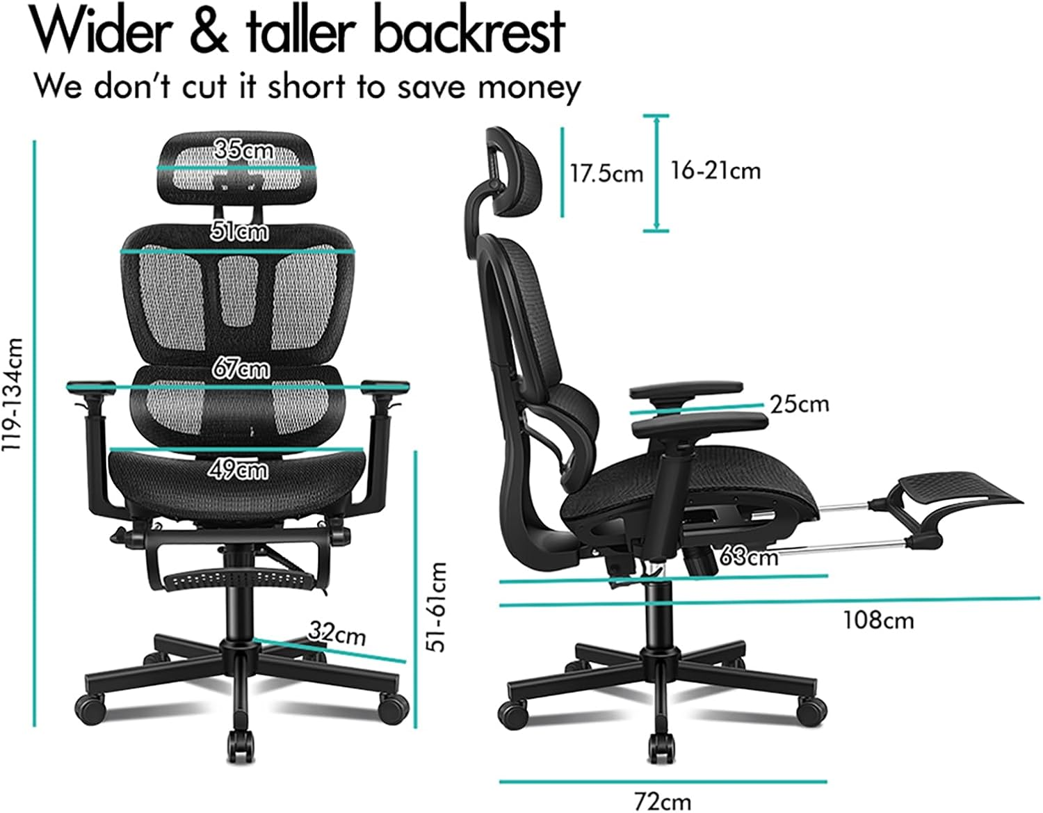 ALFORDSON Ergonomic Mesh Office Chair with 3D Armrest, Recline & Tilt Executive Study Chair with Adaptive Lumbar Support, Computer Gaming Desk Chair with Adjustable Headrest & Footrest, Black image number 4