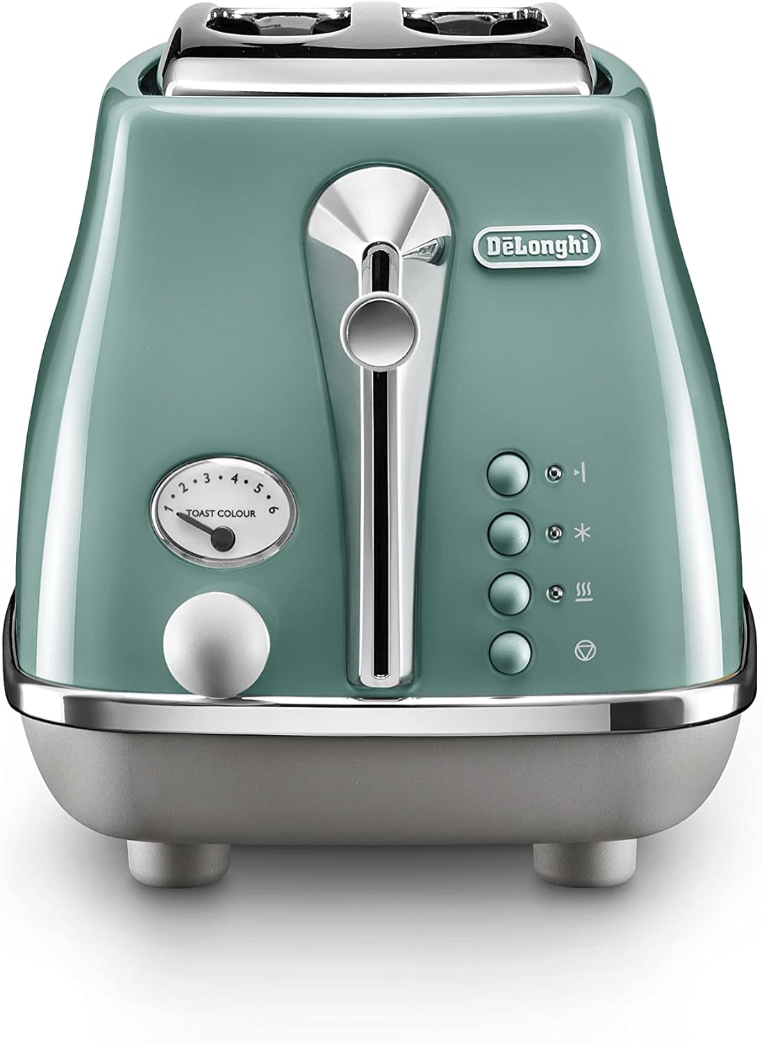 De'Longhi Icona Capitals 2 Slice Toaster CTOC2003.W, Reheat, Cancel and Defrost Functions, 6 Browning Levels, Removable Crumb Tray, 900W, White