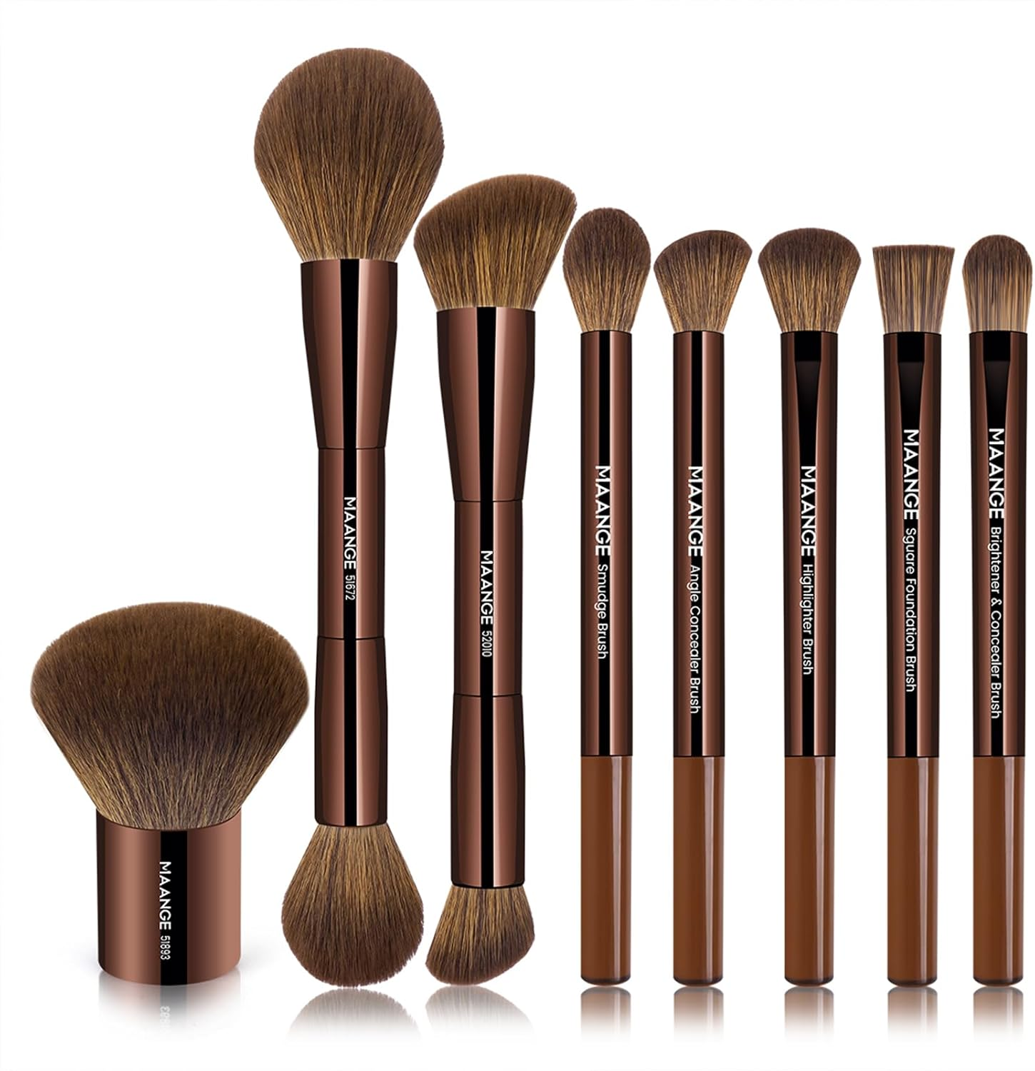8 PCS Makeup Brush Set Double-End Makeup Brushes for Blending Liquid Powder Concealer Eyeshadow Blush Burshes Set (Brown)
