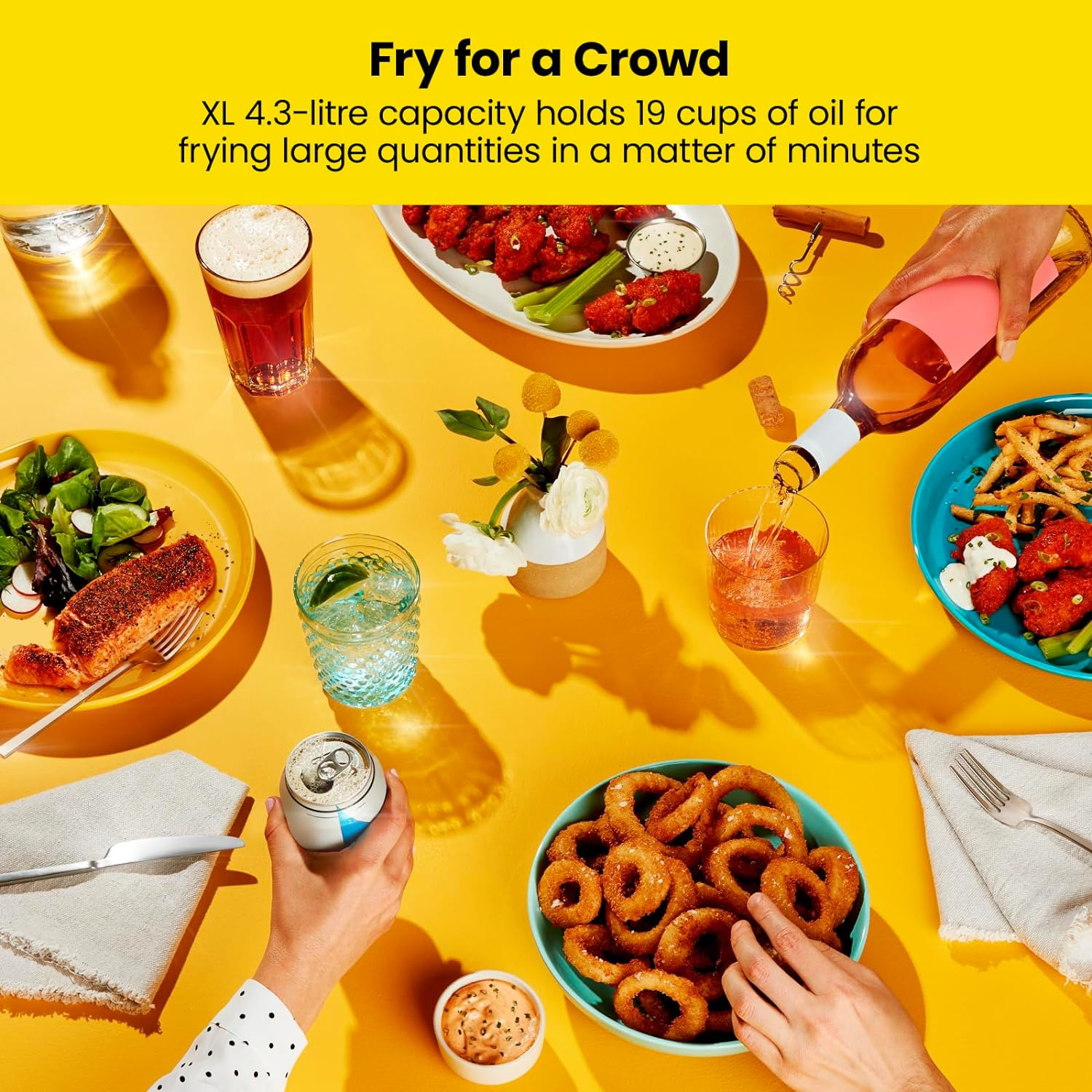 Chefman 4.3 Litre Deep Fryer W/Basket Strainer, XL Jumbo Size, Adjustable Temperature & Timer, Perfect for Fried Chicken, Shrimp, Chips & More, Removable Oil-Container, Stainless Steel