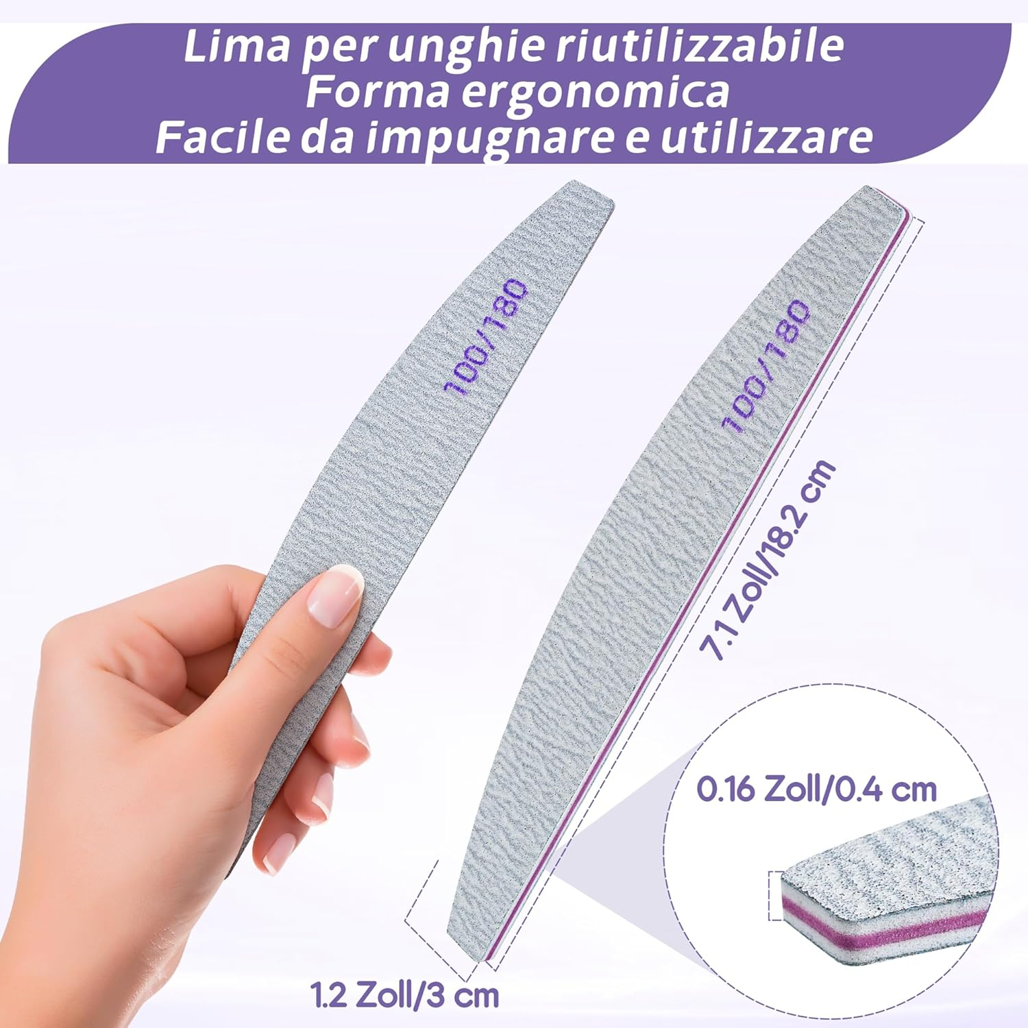 Pack of 20 Nail Files, Professional Nail Files for Gel Nails, Natural Nails, 100/180, Washable Double-Sided Nail File for Nails, Hairdressing Salon, DIY Nail Art, Pets (White) image number 5