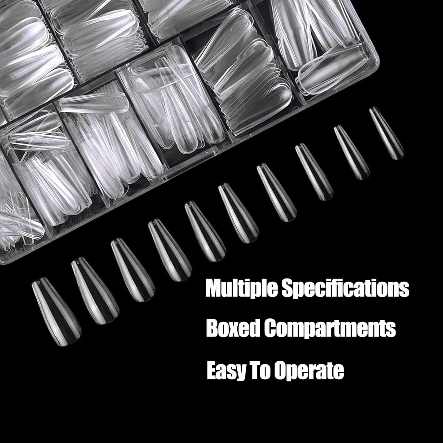 Taoluwin 500Pcs Clear Nail Tips, 10 Sizes Full Cover False Nails, Press on Gel Nail Tips, Reusable False Nail Kit for DIY Extensions, Acrylic & Nail Art (Long Teardrop Shape, Long) image number 4