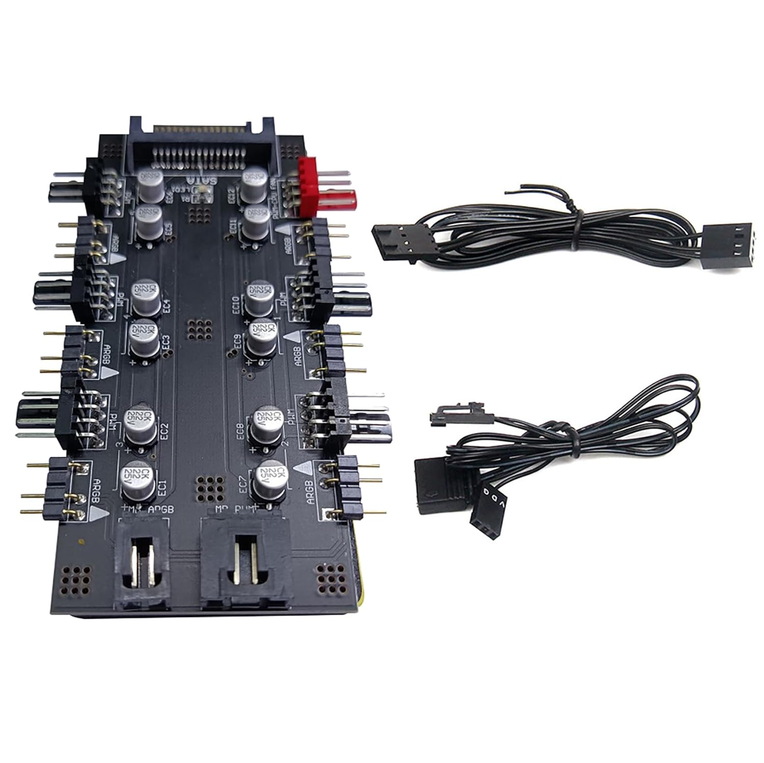 Tunghey 12V 4Pin PWM & 5V 3Pin ARGB Hub with SATA 15Pin Power 2-In-1 Hub 6 Way Sync CPU Cooling Fan RGB Hub Lighting PCB Splitter for Extended Motherboard Interface image number 6