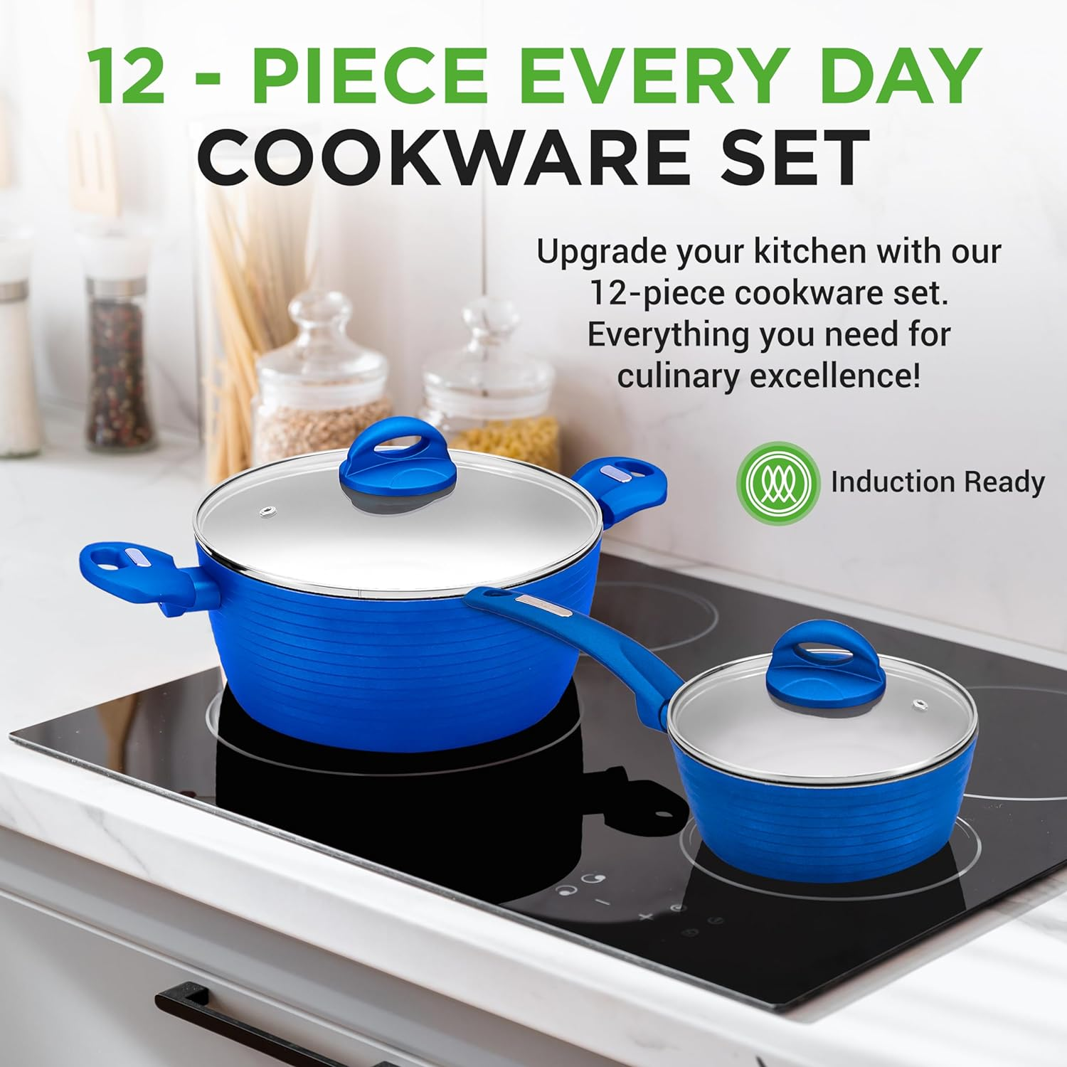 Nutrichef - NCCW12BLU Nutrichef Nonstick Kitchen Cookware Set - Professional Hard Anodized Home Kitchen Ware Pots and Pan Set, Blue image number 1