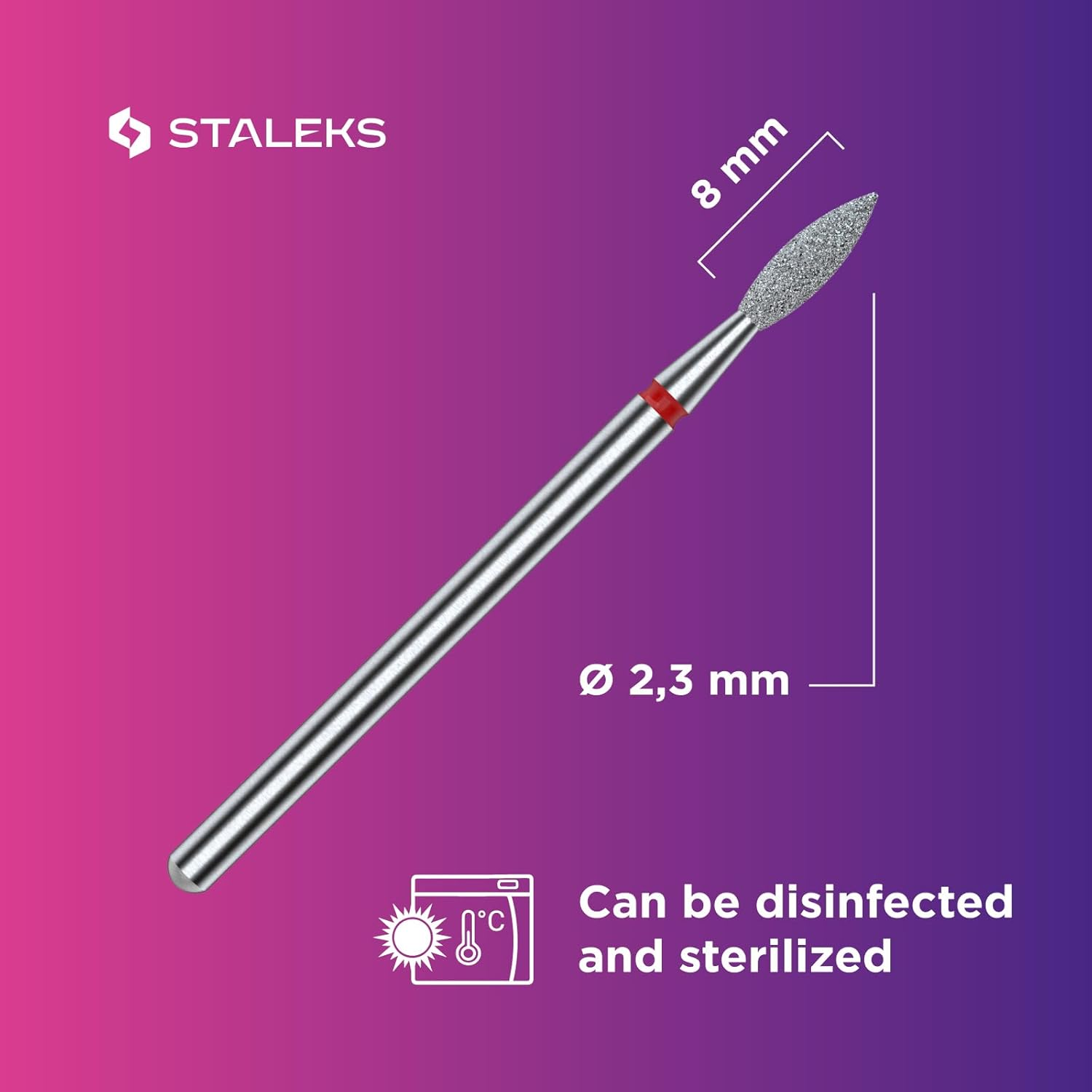 STALEKS PRO Expert Diamond Nail Drill Bit (Pointed Flame, Red, 2.3Mm Head / 8Mm WP) &ndash; Soft Abrasiveness for Delicate Cuticle & Sidewall Processing in Hardware Manicure/Pedicure image number 4