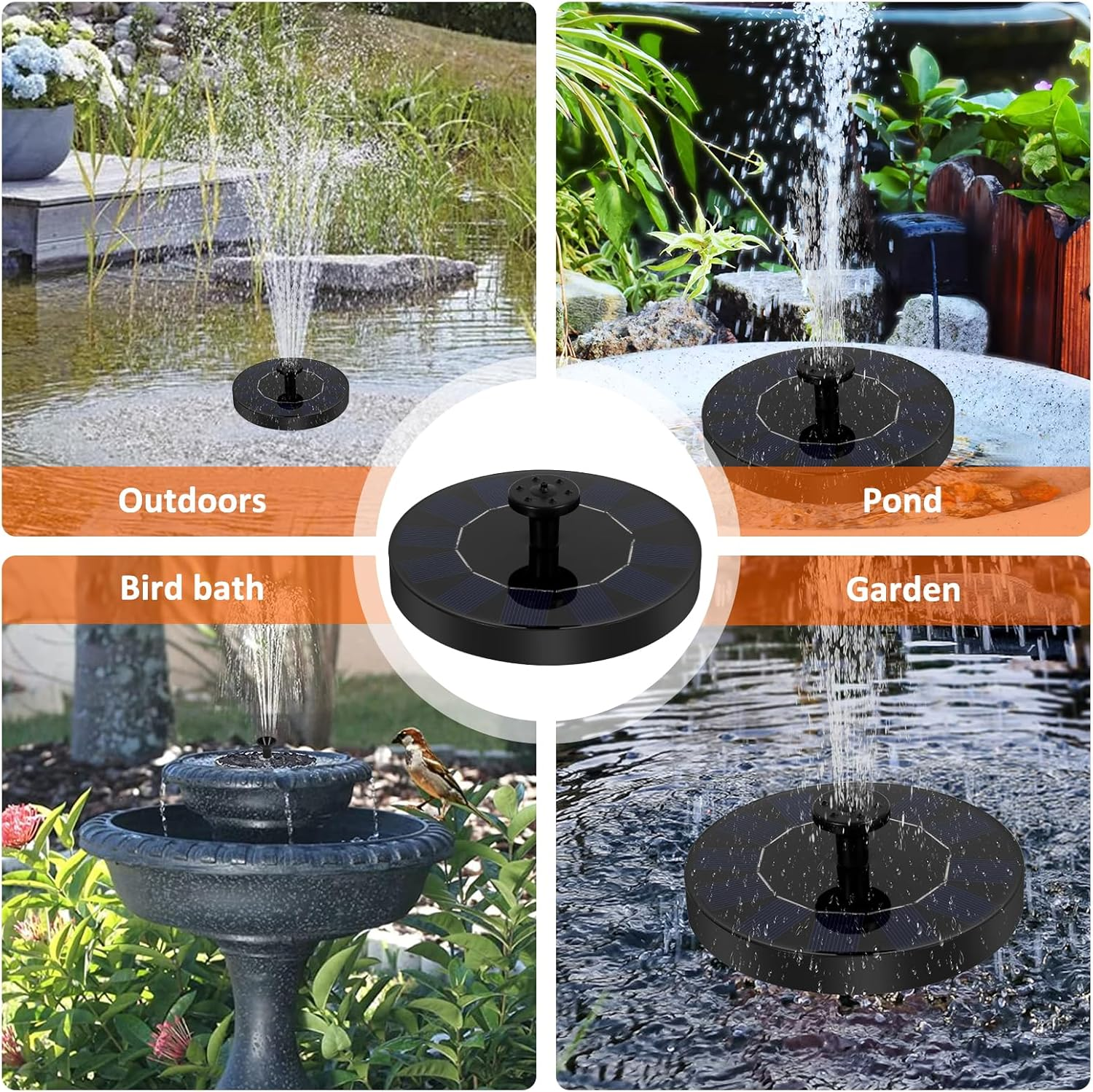 Outdoor Solar Fountain, Solar Powered Bird Bath Fountain with 6 Nozzles,Floating Solar Powered Fountains for Garden Pond Swimming Pool (13 Cm) image number 3