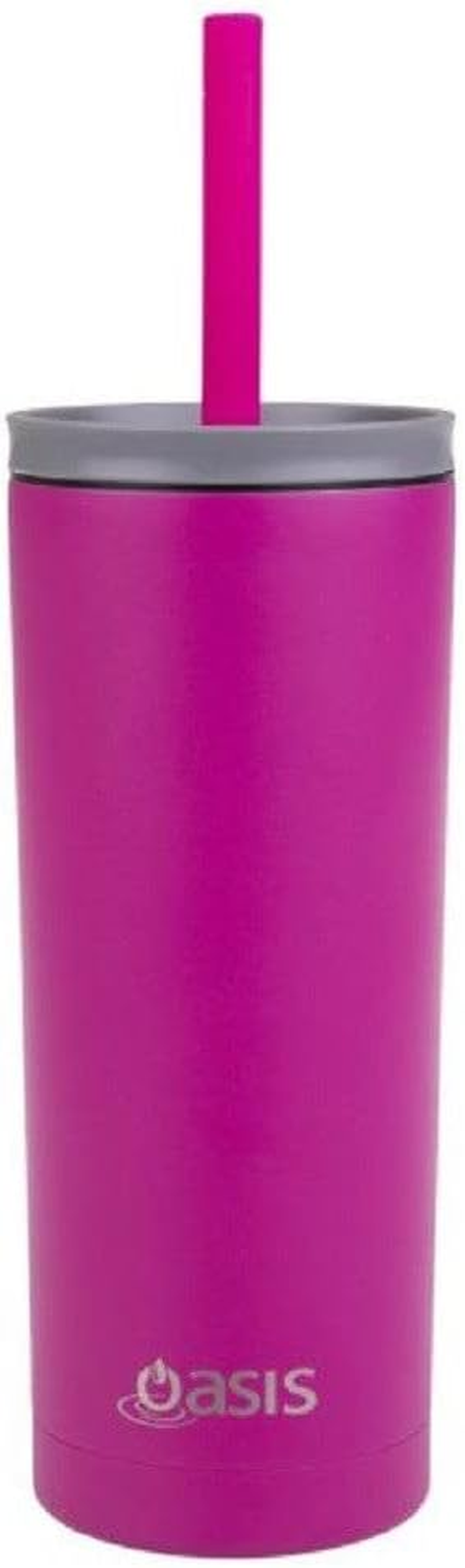 Oasis 'Super Sipper' Stainless Steel Double Wall Insulated Tumbler W/Silicone Head Straw 600Ml - Fuchsia