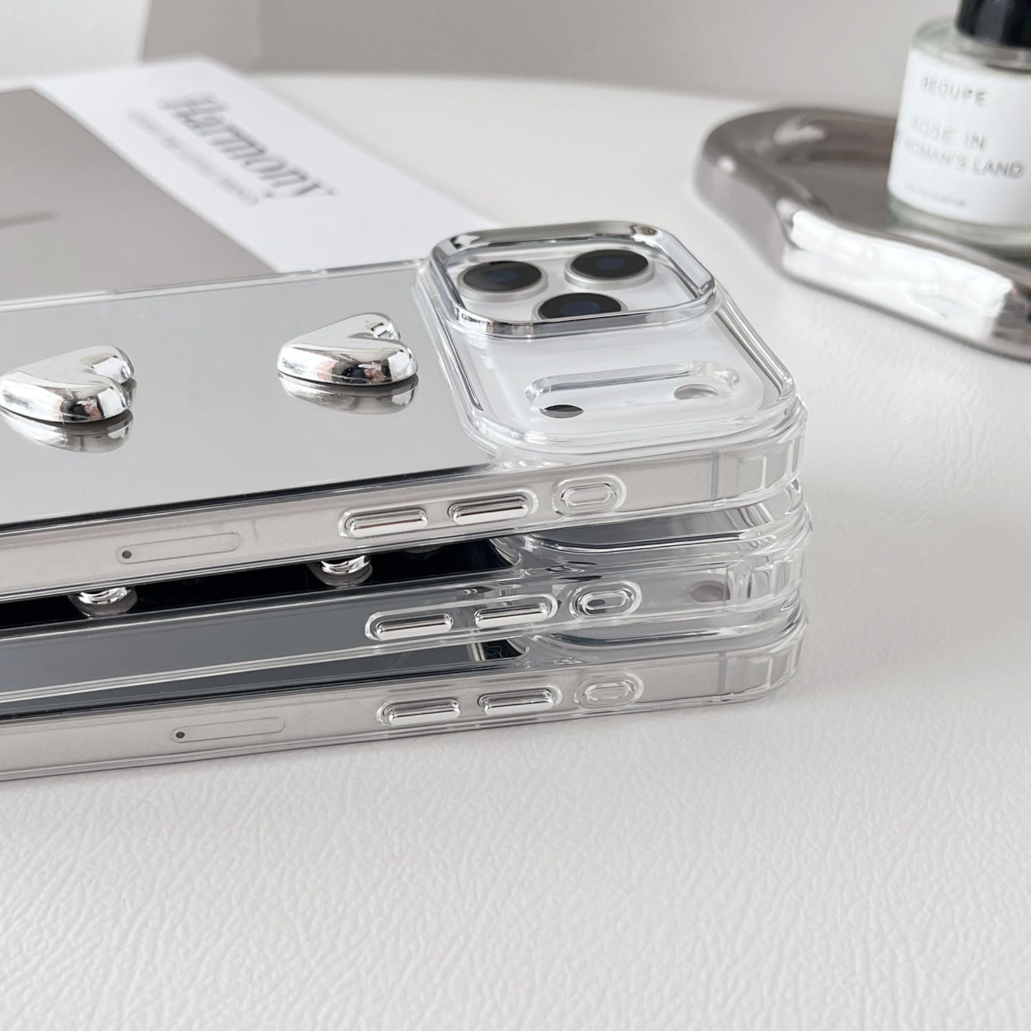 ZTOFERA for Iphone 17 Pro Max Case, Cute Mirror Case with 3D Love Heart for Girls Women Makeup, Flexible Shockproof Anti-Scratch Protective Cover for Iphone 17 Pro Max - Sliver 5 Hearts image number 5