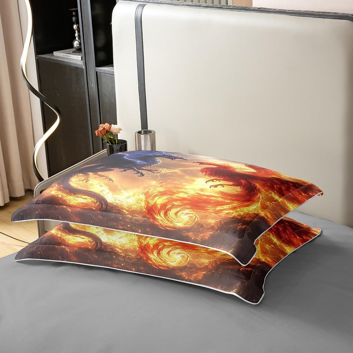 Fantasy Dragon 100% Cotton Bed Linen Set, Oil Painting Phoenix Duvet Cover 135 X 200 Cm for Children, Teens, Adults, Couple Lovers Bed Set, Lightening Dragon Duvet Cover with 1 Pillowcase for Bedroom image number 4