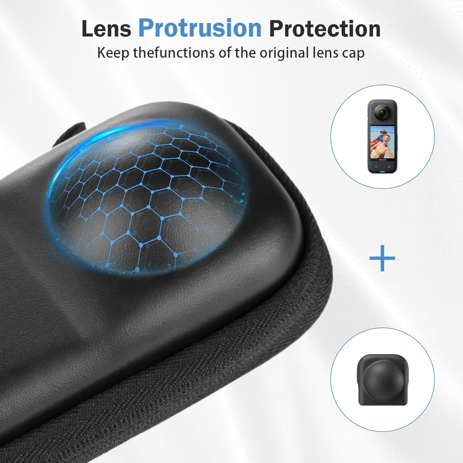 Glasflength Case for Insta360 X4 Camera, PU Hard Shell Carry Bag, Small Travel Bag, Water-Repellent, Portable Storage Bag, Lens Protective Case with Wrist Strap, Carabiner (Black), Black, Modern image number 5