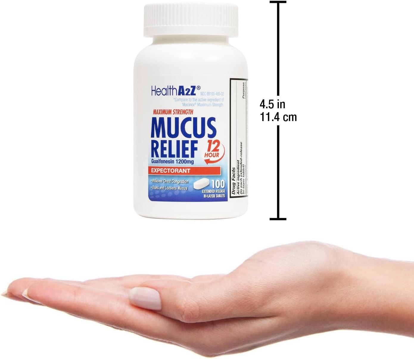 Healtha2Z&reg; Mucus Relief | Guaifenesin 1200 Mg | NO Benzene |100 Tablets | Maximum Strength | 12 Hour | Expectorant | Relieves Chest Congestion | Thins and Loosens Mucus image number 3