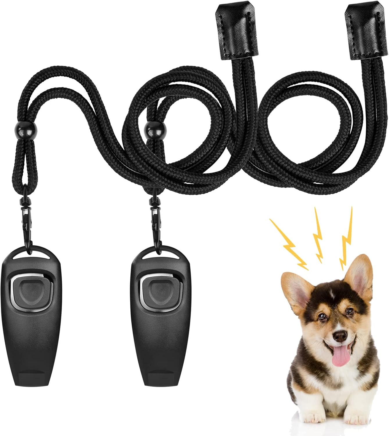 Vsshe Dog Training Clickers, 2 Pack Pet Clicker 2-In-1 Trainer, Practical Pet Training Tools with Lanyard, Effective Pet Supplies Whistle and Clicker for Dogs Cats Birds Puppy Training (Black)