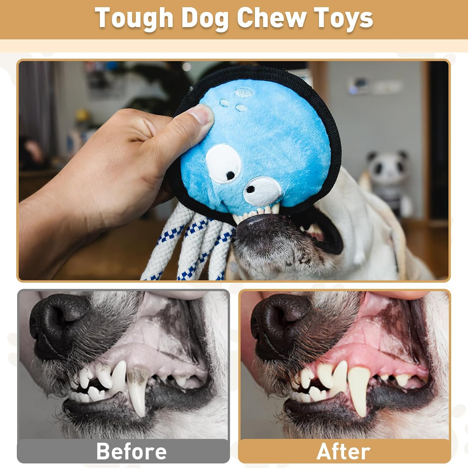 Duuclume Dog Squeak Toys,Tug of War Plush Dog Chew Toys,Knotted Rope for Teeth Cleaning & Boredom Buster for Aggressive Chewers Medium to Large Pets image number 3