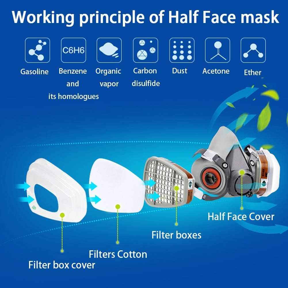 Respirator Reusable Half Face Cover Gas Mask with Safety Glasses, Filters for Painting, Chemical, Organic Vapor, Welding, Polishing, Woodworking and Other Work Protection image number 2