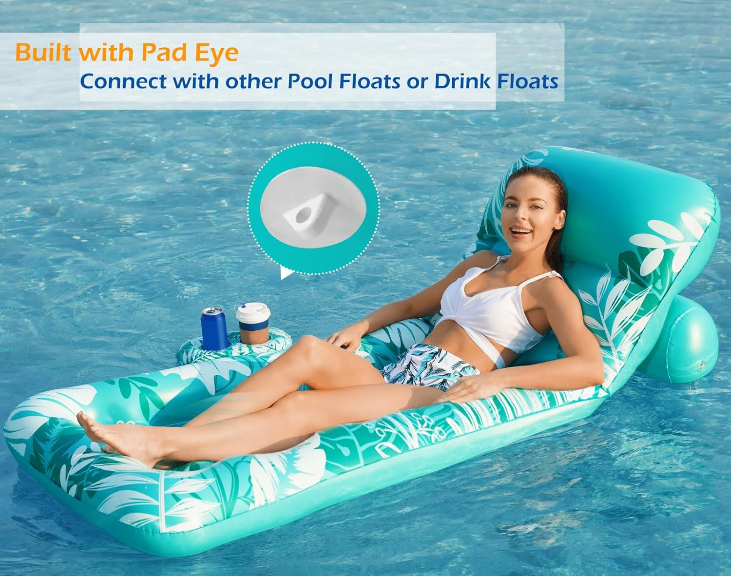 Jasonwell Inflatable Pool Float Adult - Pool Floaties Lounger Floats Rafts Floating Chair W Adjustable Backrest Cup Holders Water Floaty Pool Lake Lounge Tanning Float Beach Party Toys Adults Kids