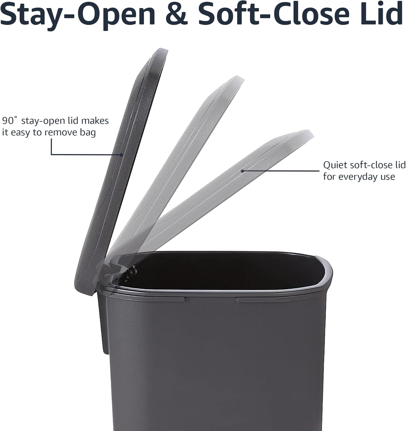 Amazon Basics Compact Bathroom Small Plastic Rectangular Trash Can with Removable Inner Bucket, Steel Foot Pedal for Hands Free Opening, Black, 6 Liters image number 5