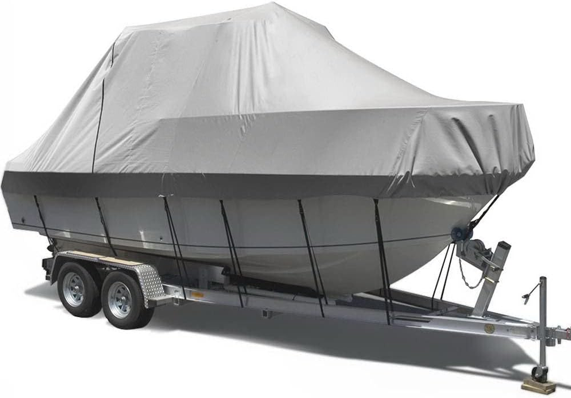 Boat Cover 21 to 23Ft, Fits V Hull, Runabout, Bowrider, Bass and Pontoon Boats, Trailerable Marine Grade 600D Heavy Duty Waterproof UV Resistant with Strap and Storage Bag Grey image number 1