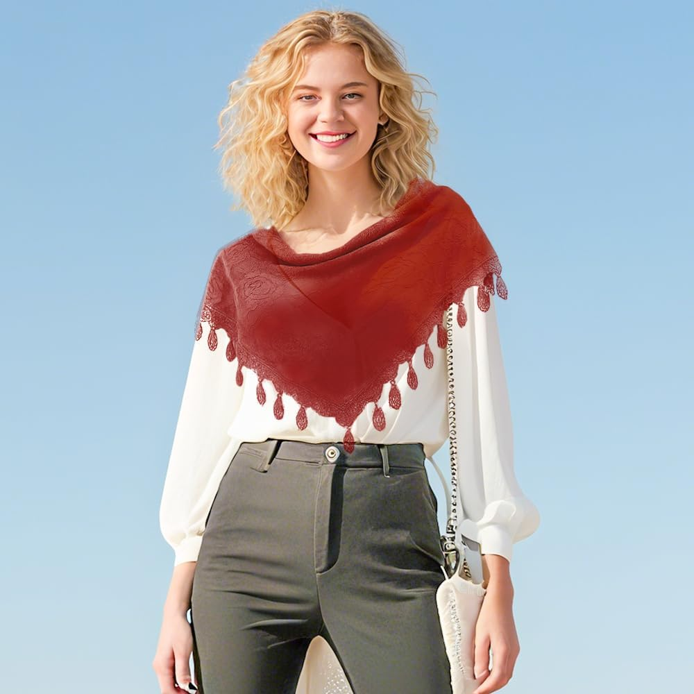 Mantilla Veil,Shawls and Wraps for Women,Triangle Scarf,Soft & Silky Lace Headscarf,Elegant Daily Accessory for Weddings,Parties & Travel,Lightweight Breathable Cover for Women & Brides