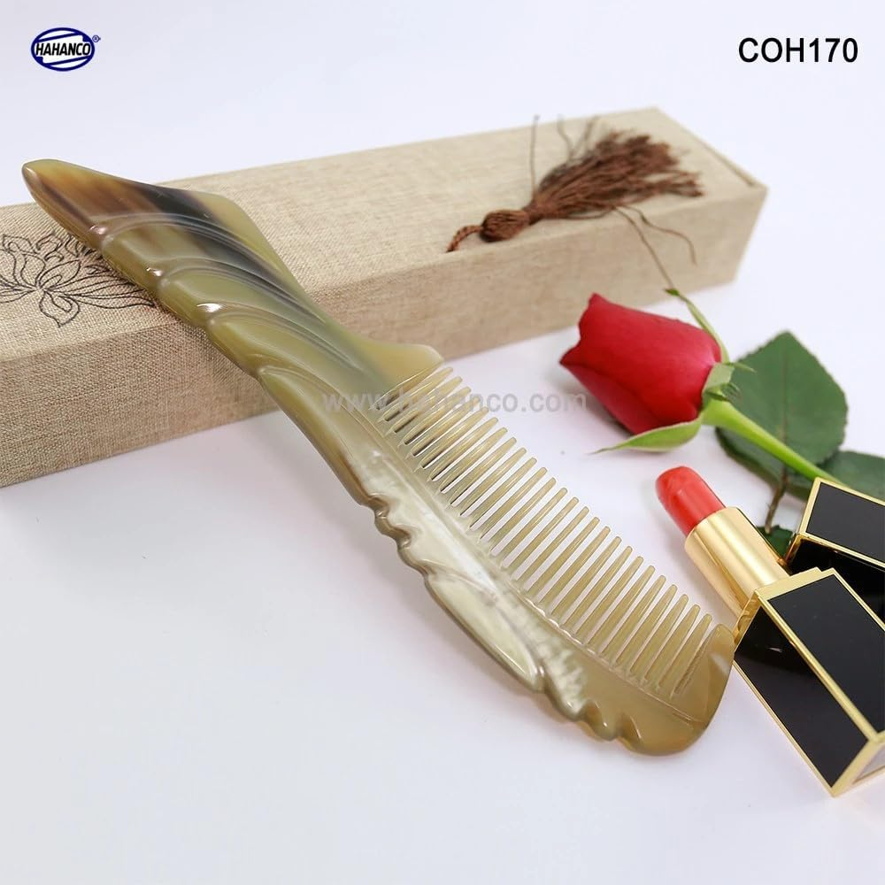 Koi Fish Shaped Natural Horn Hair Comb, Handmade Cow Horn Comb image number 6